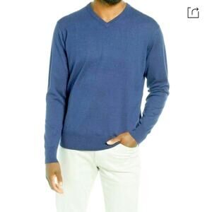 NWT Peter Millar Long Sleeve V-Neck Pullover in Blue.